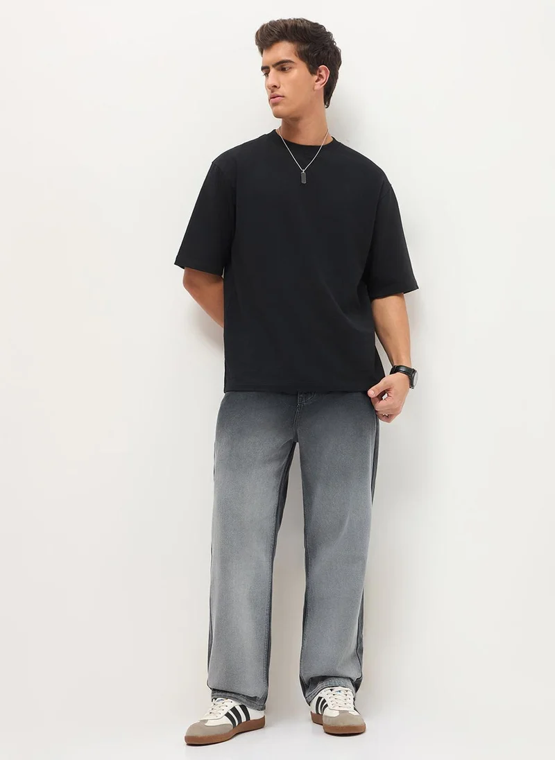 Urbano Fashion  Urbano Fashion Men's Dark Grey Loose Baggy Fit Heavy Washed Faded Denim Jeans Non-Stretchable for Men | Best Price UAE